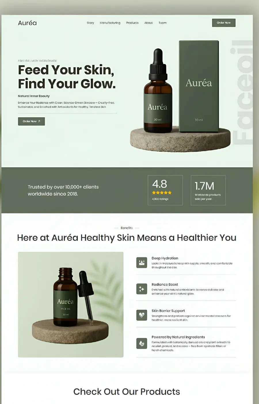 Auréa — Skincare brand · Ecommerce landing